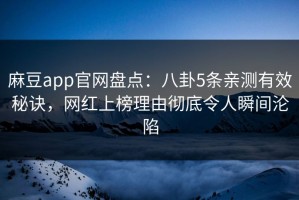 麻豆app官网盘点：八卦5条亲测有效秘诀，网红上榜理由彻底令人瞬间沦陷