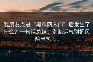 我朋友点进“黑料网入口”后发生了什么？一句话总结：别赌运气别把风险当热闹。