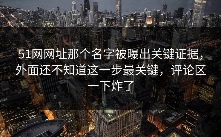 51网网址那个名字被曝出关键证据，外面还不知道这一步最关键，评论区一下炸了